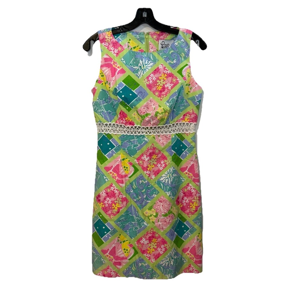 Vintage Lilly Pulitzer Sz 4 Pink Blue Shift Dress White Label Sleeveless Hippo